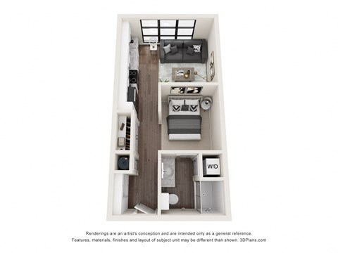 Floor plan for studio, 1 bath, 465 sqft
